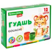 Краски гуашевые 12 цв. по 15 мл. BRAUBERG KIDS Краски гуашевые 12 цв. по 15 мл. BRAUBERG KIDS