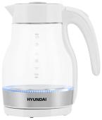 Чайник Hyundai HYK-G3802, 1.7 л., 2200 Вт., белый/серебристый (стекло)